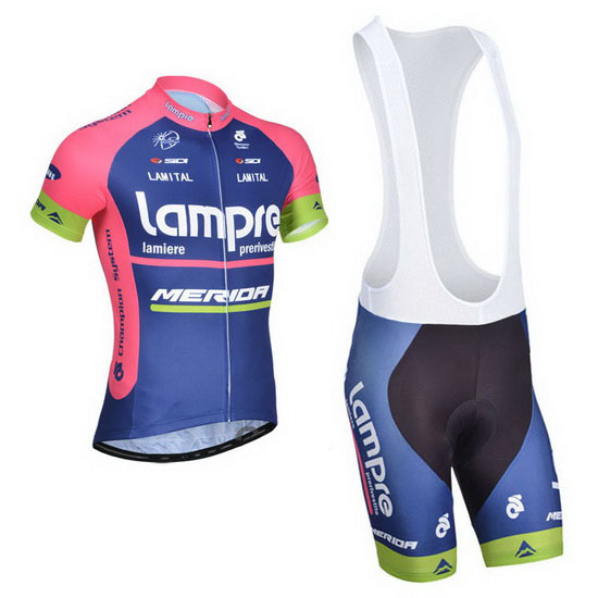 2014 Maillot Lampre Tirantes Mangas Cortas rosa Y Azul